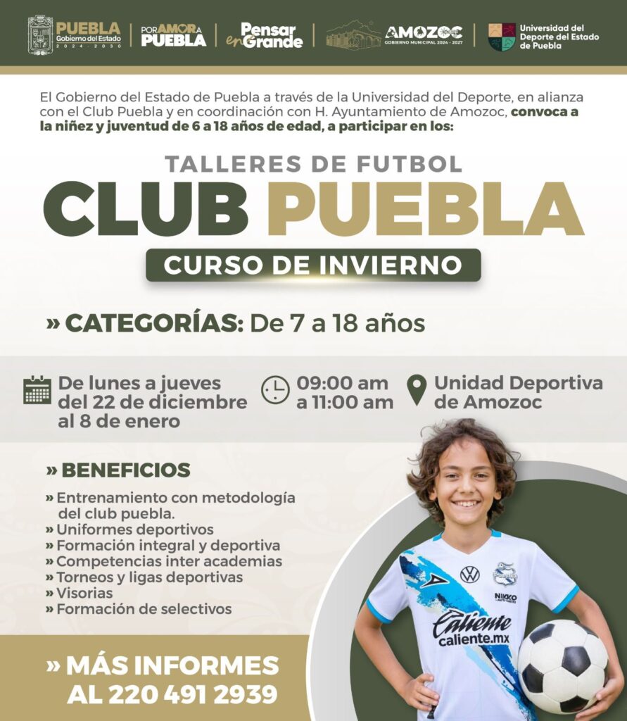 Inician en Amozoc talleres de fútbol Club Puebla curso de invierno