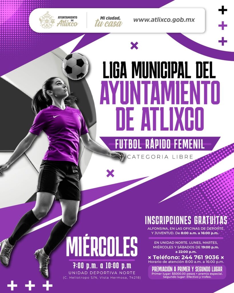 Atlixco convoca a Ligas Municipales de Futbol Rápido varonil y femenil