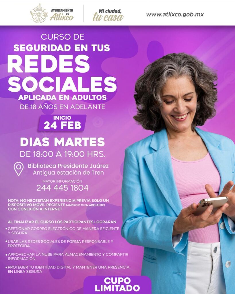 Seguridad en redes sociales y escritura, entre los cursos que ofrece el ayuntamiento de Atlixco