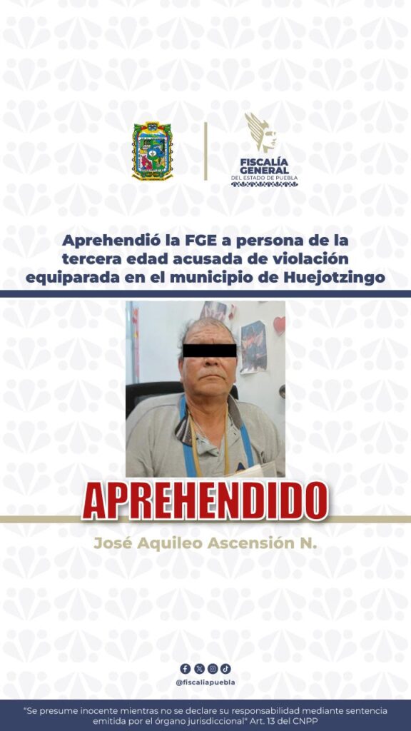 Sexagenario depravado acusado de violar a una niña en Huejotzingo