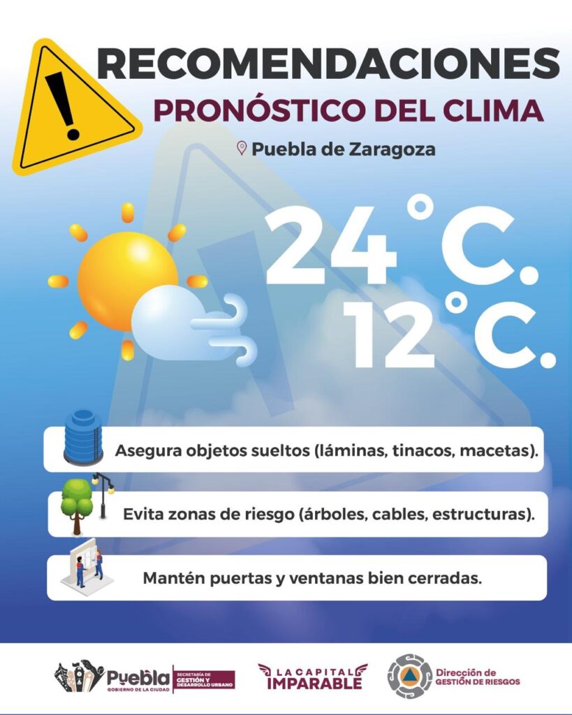 Emiten recomendaciones por vientos fuertes en la capital poblana