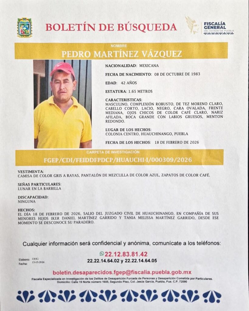 ¡ALERTA Huauchinango: Piden apoyo para localizar a un padre y sus dos hijos pequeños!