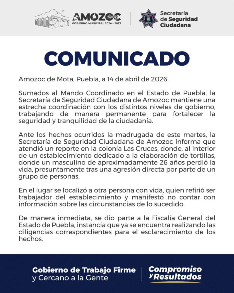 Confirman asesinato de un joven en tortillería de Amozoc