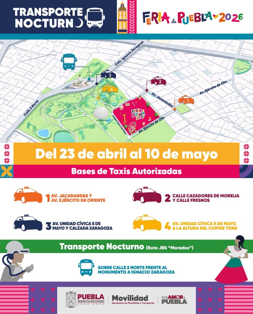 Implementarán 4 bases de taxi y 5 rutas de transporte en la feria de Puebla