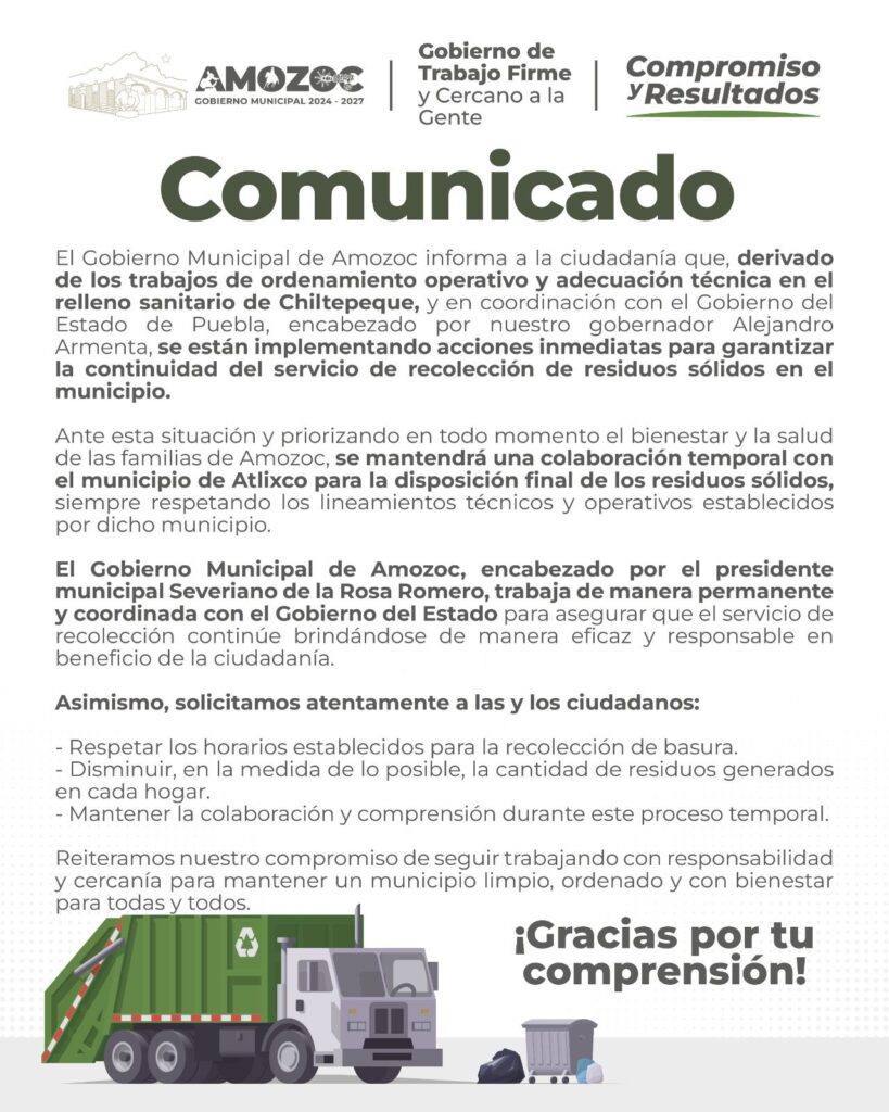 Ayuntamiento de Amozoc resuelve el problema de la recolección de basura