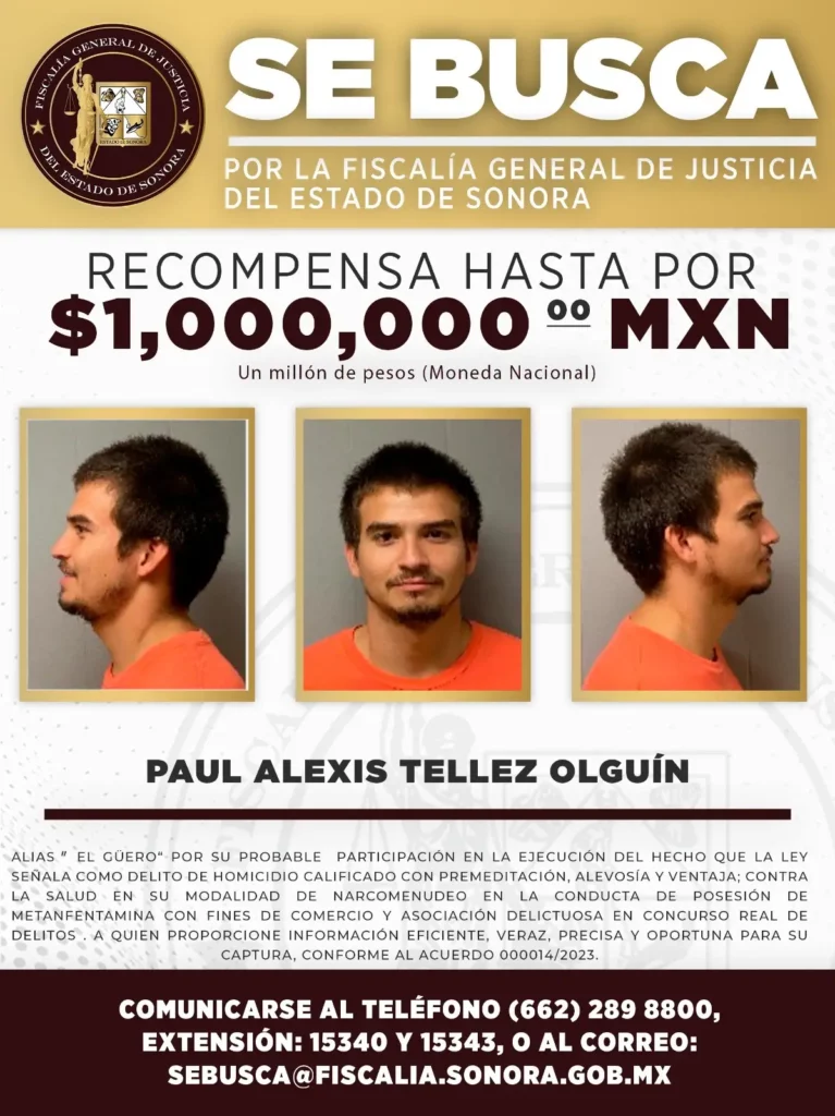 Fiscalía de Sonora ofrece un millón de pesos para recapturar a 3 reos que se fugaron del penal