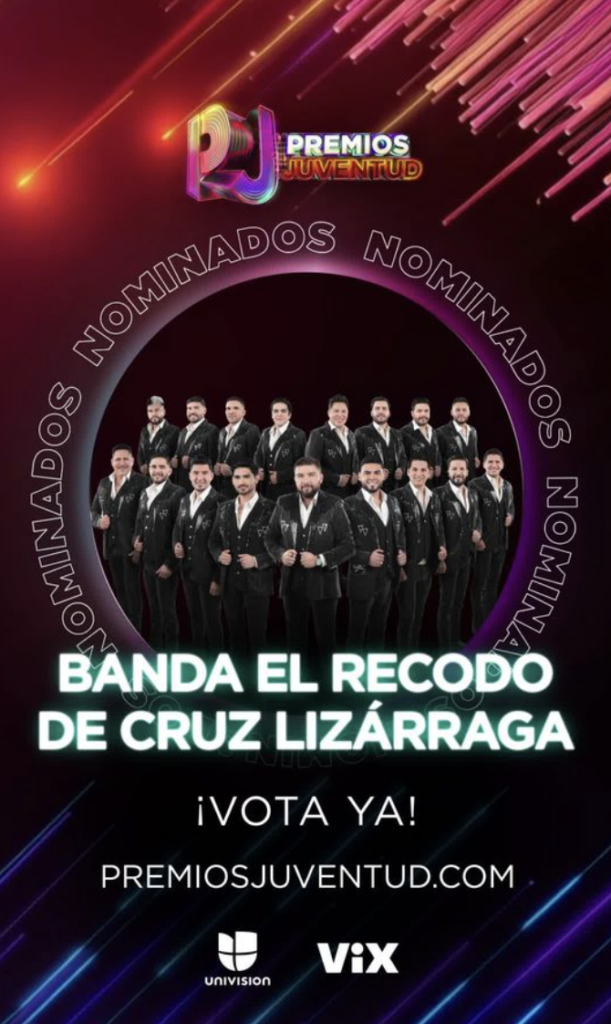 Banda El Recodo De Cruz Lizárraga recibe nominación a Premios Juventud 2026