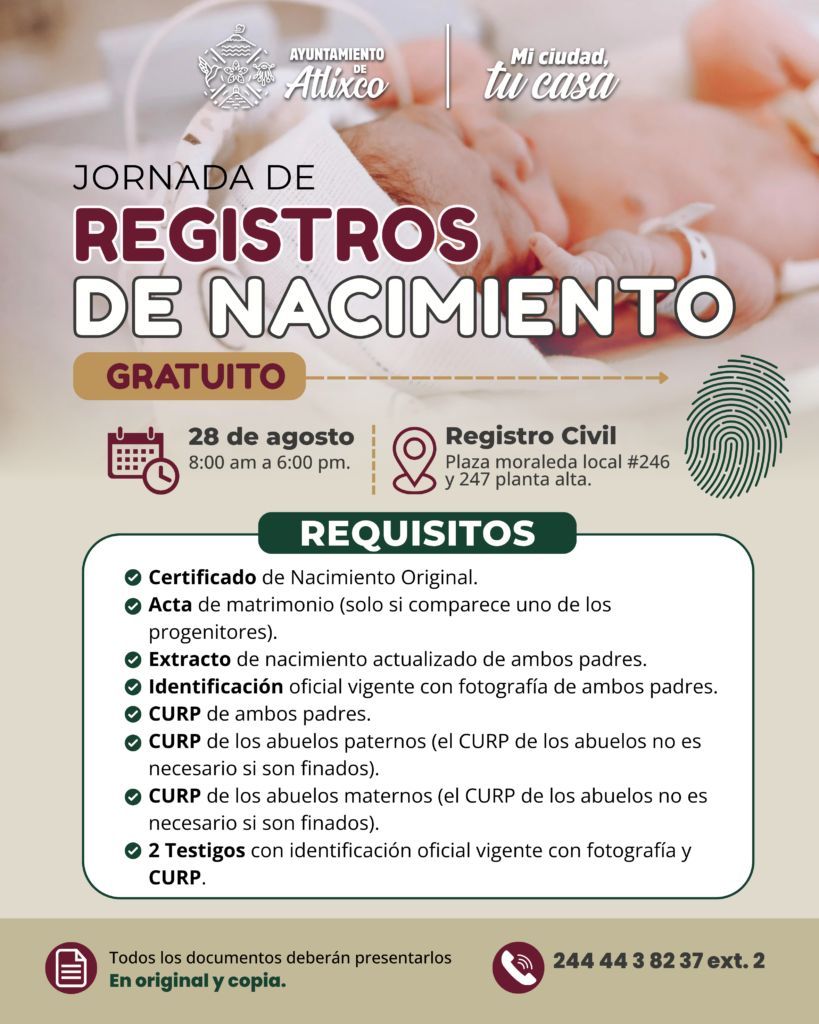 Antes de que aprenda a caminar, a tu bebé debes registrar: Atlixco tendrá jornada gratuita