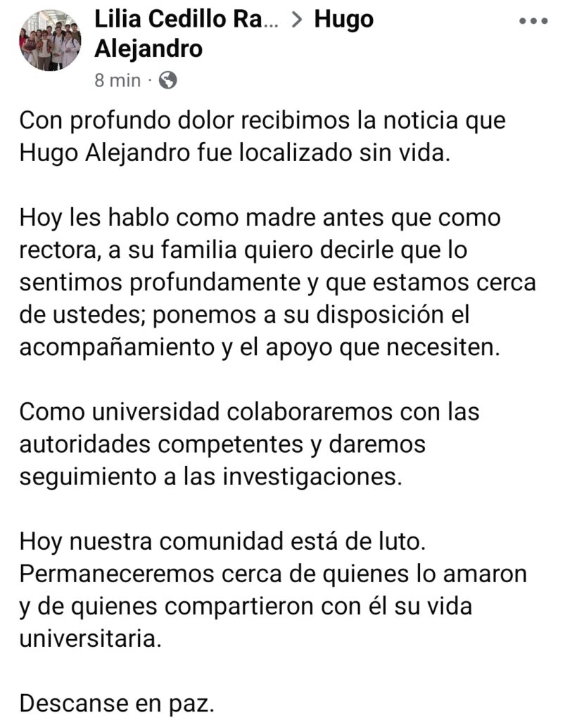La BUAP está de luto: Cedillo lamentó muerte de Hugo Alejandro Hernández Tello